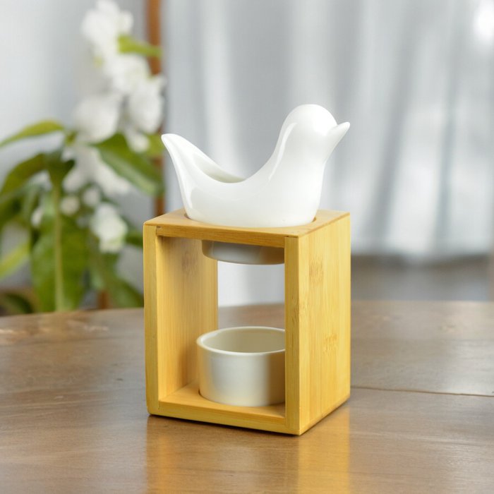 Parfümbrenner Serie Naturea – White Birdy – Kerzenhalter aus Bambus und Keramik – Diffusion von Duftwachs, ätherischen Ölen – Geschenkidee - Zen'Arôme