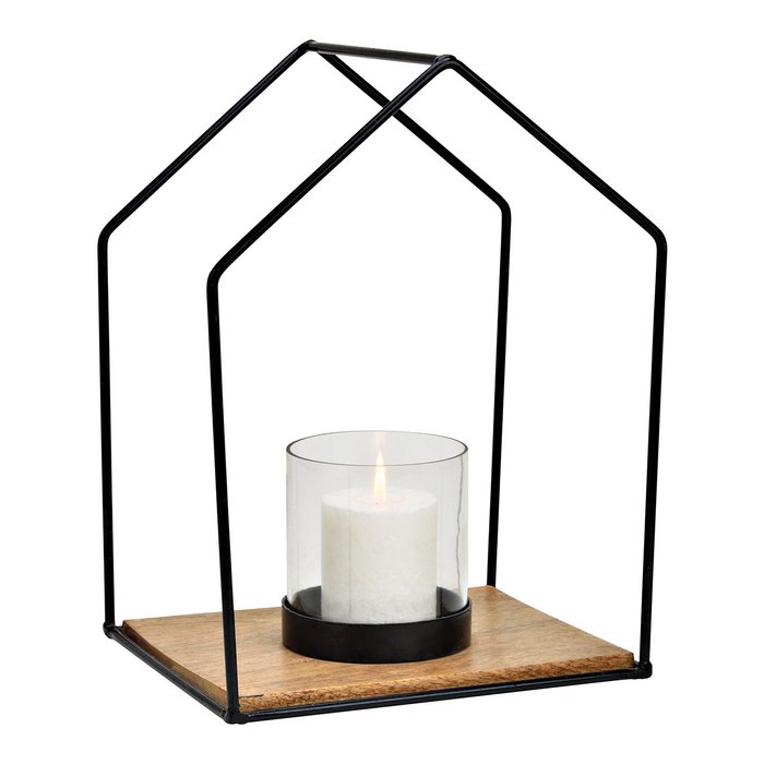 Windlicht Haus aus Metall/Glas Schwarz oder Gold (B/H/T) 26x34x20cm