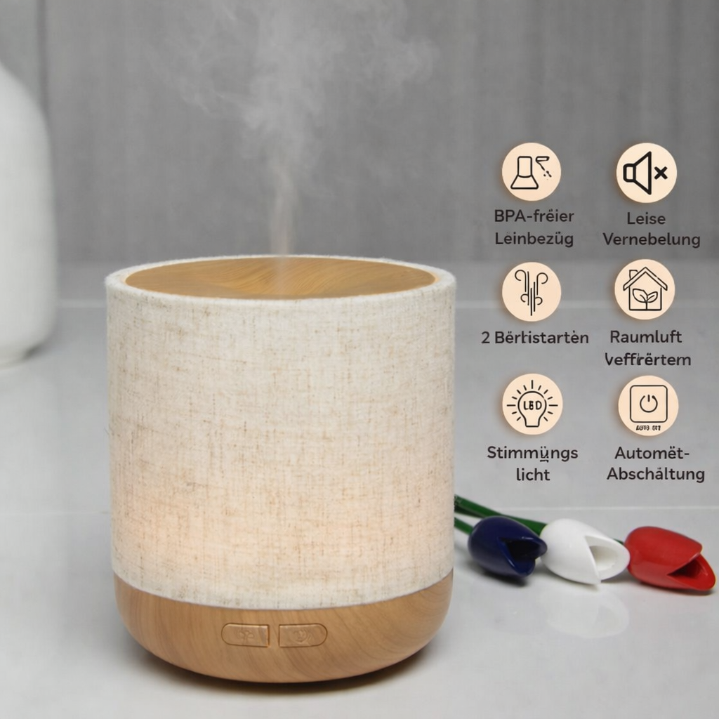 Ultraschalldiffusor – Alesia – aus Leinen und Holz – Kaltdiffusion – Aromatherapie ätherische Öle – dekorative Geschenkidee - Zen'Arôme