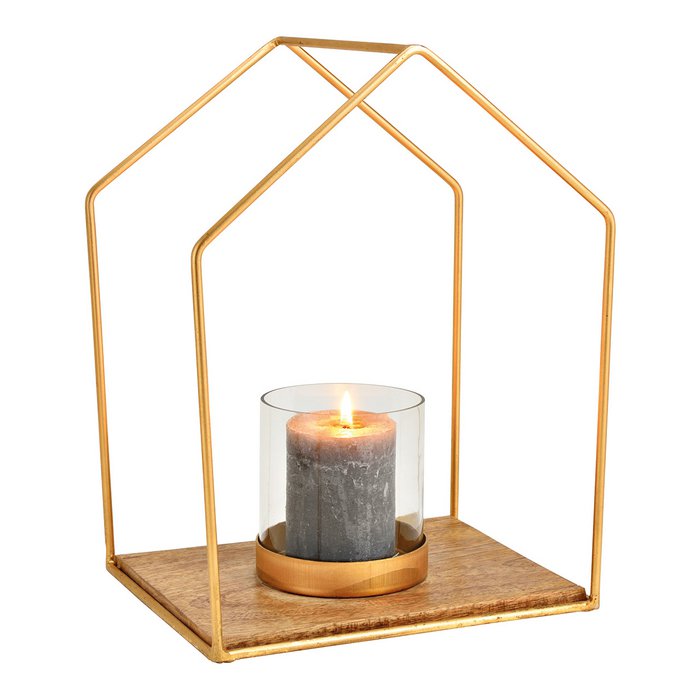 Windlicht Haus aus Metall/Glas Schwarz oder Gold (B/H/T) 26x34x20cm