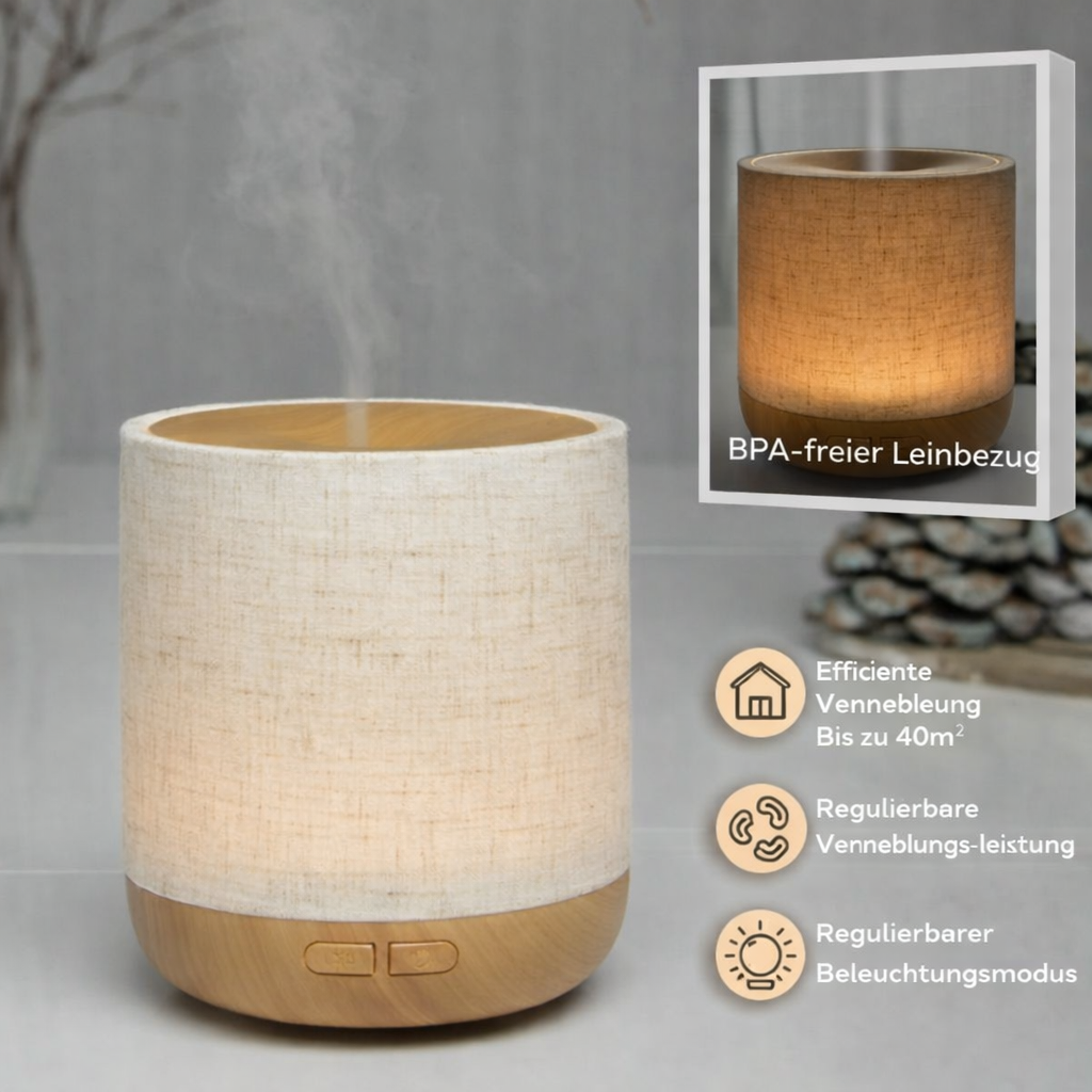 Ultraschalldiffusor – Alesia – aus Leinen und Holz – Kaltdiffusion – Aromatherapie ätherische Öle – dekorative Geschenkidee - Zen'Arôme