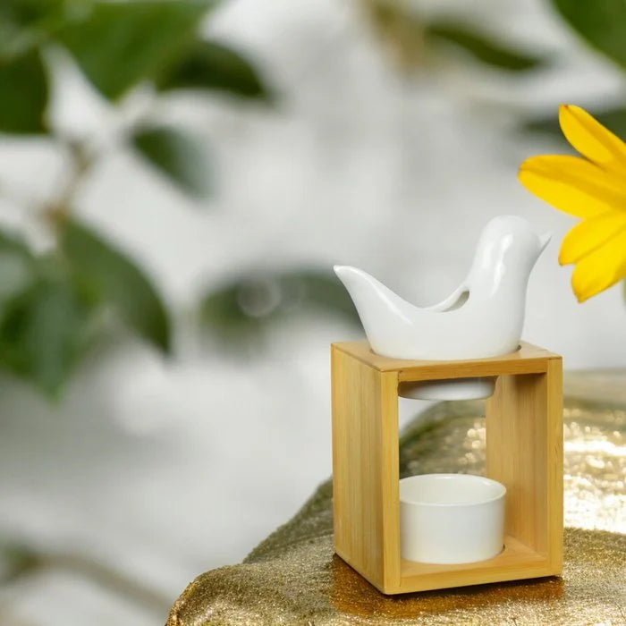 Parfümbrenner Serie Naturea – White Birdy – Kerzenhalter aus Bambus und Keramik – Diffusion von Duftwachs, ätherischen Ölen – Geschenkidee - Zen'Arôme