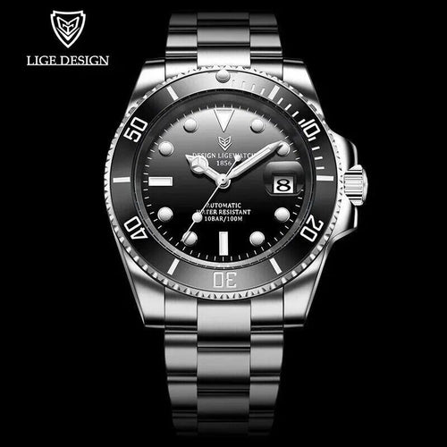 LIGE Design – Luxus Automatik Uhr 40mm Edelstahl Saphirglas Keramiklünette 100m Wasserdicht – Neu OVP