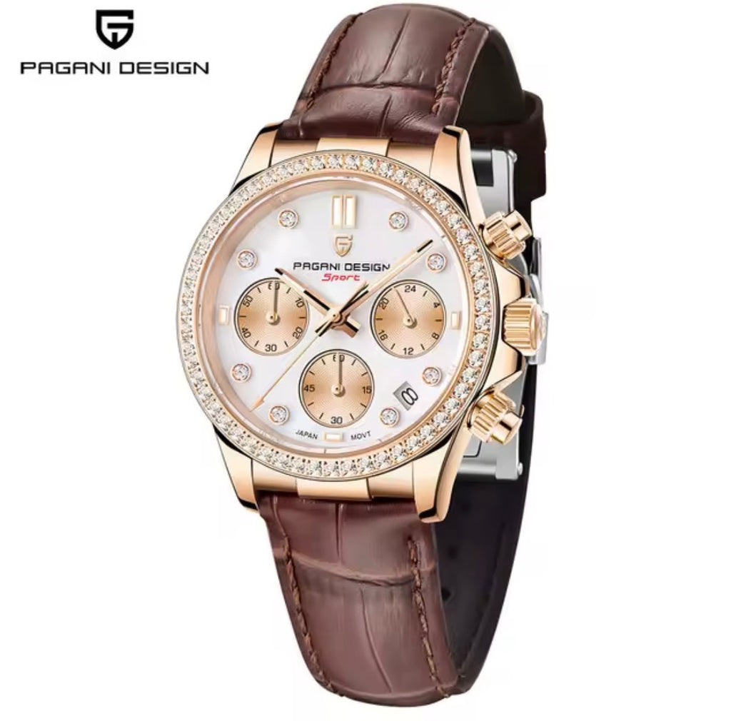 Pagani Design PD-1730 – Luxus Chronograph Uhr 36mm Quarz Lederarmband Saphirglas