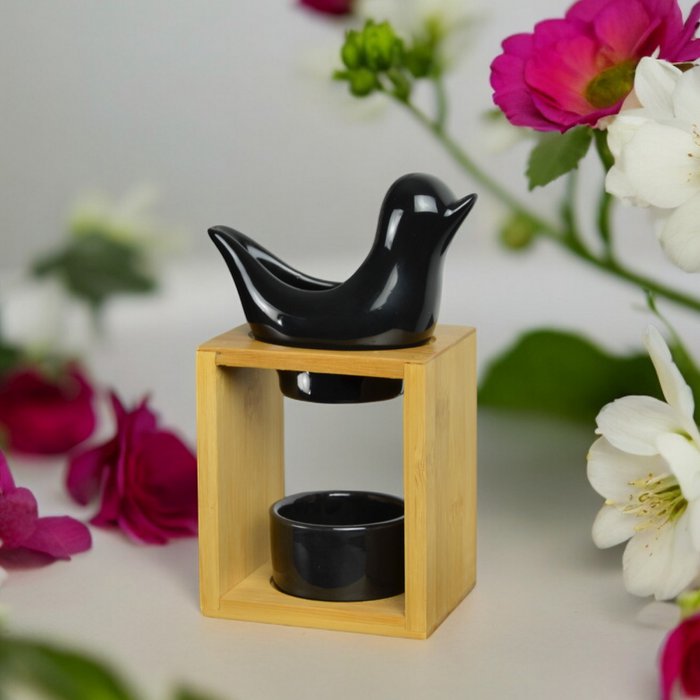 Parfümbrenner Serie Naturea – White Birdy – Kerzenhalter aus Bambus und Keramik – Diffusion von Duftwachs, ätherischen Ölen – Geschenkidee - Zen'Arôme