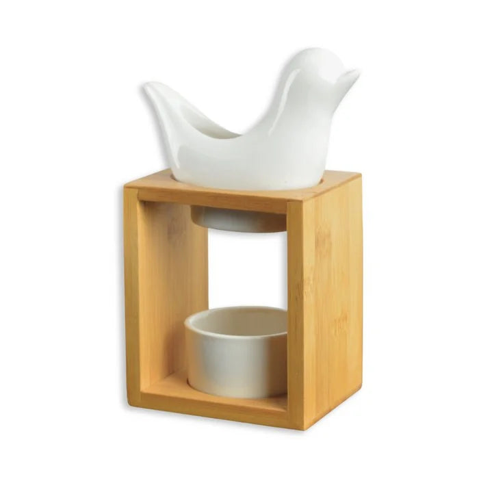 Parfümbrenner Serie Naturea – White Birdy – Kerzenhalter aus Bambus und Keramik – Diffusion von Duftwachs, ätherischen Ölen – Geschenkidee - Zen'Arôme